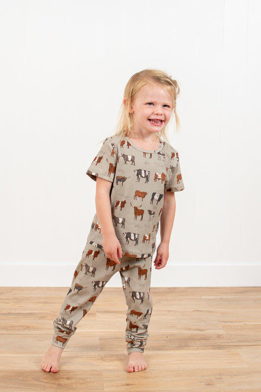 Vintage Cattle Toddler/Youth Ribbed Cotton Pajama Pant Set *Preorder*