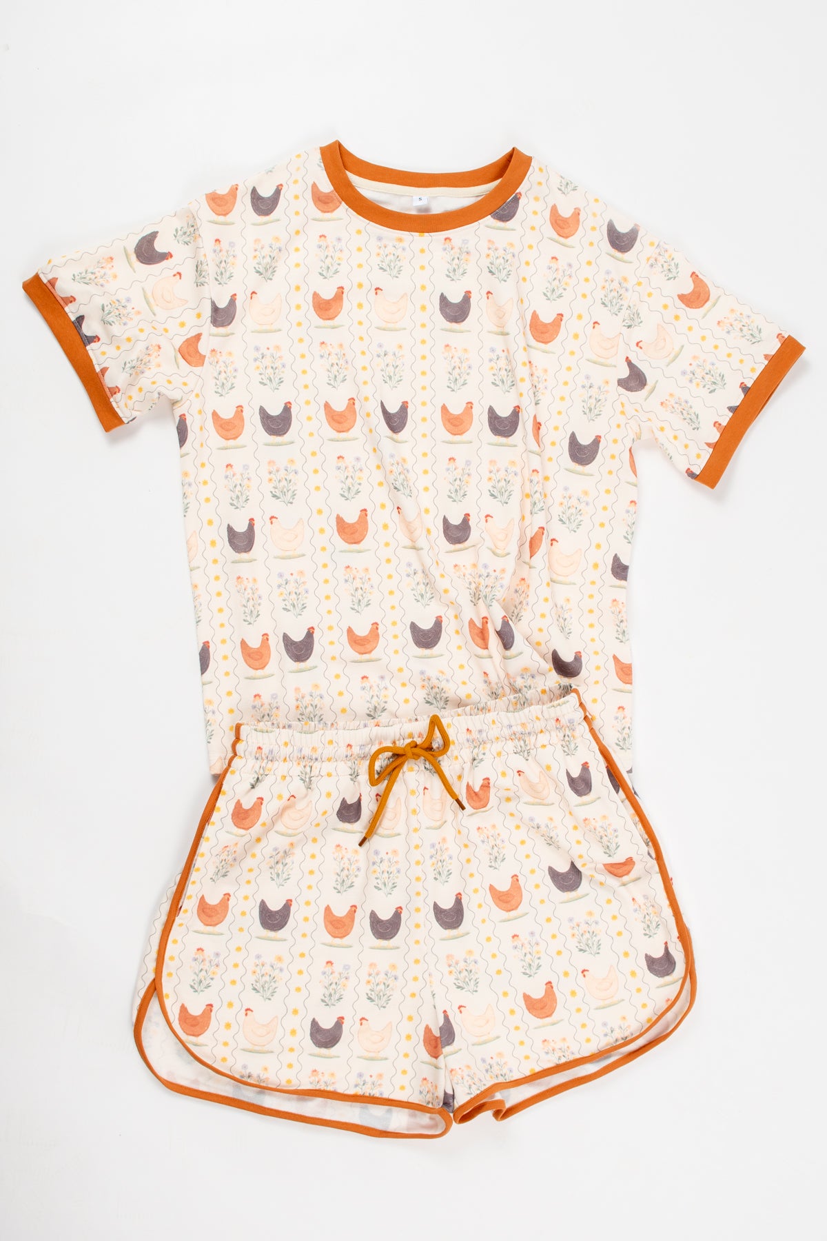 Vintage Chicken Floral Adult 2-Piece Short Lounge Set