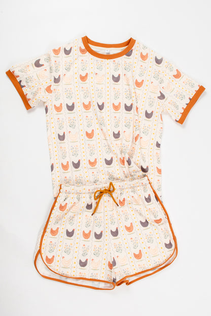 Vintage Chicken Floral Adult 2-Piece Short Lounge Set