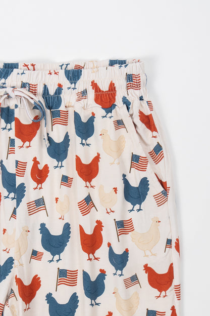Vintage Chickens & Flags Adult Bamboo Pajama Pants