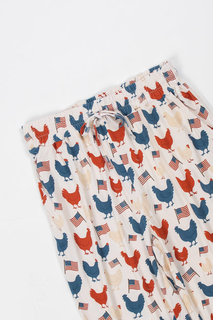 Vintage Chickens & Flags Adult Bamboo Pajama Pants