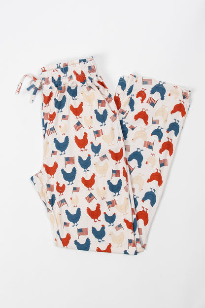 Vintage Chickens & Flags Adult Bamboo Pajama Pants