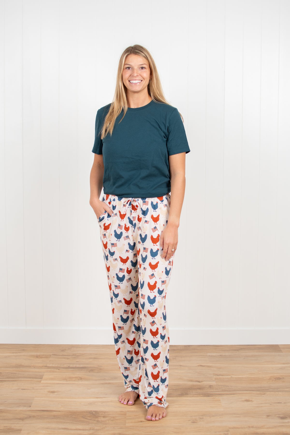 Vintage Chickens & Flags Adult Bamboo Pajama Pants