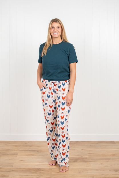 Vintage Chickens & Flags Adult Bamboo Pajama Pants