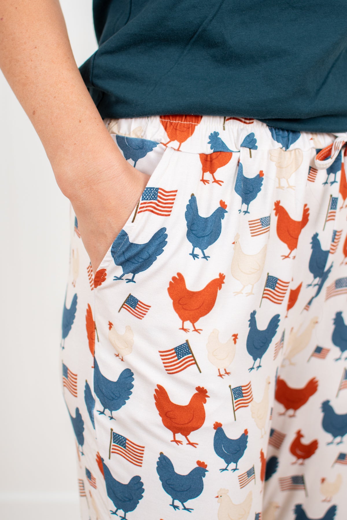 Vintage Chickens & Flags Adult Bamboo Pajama Pants