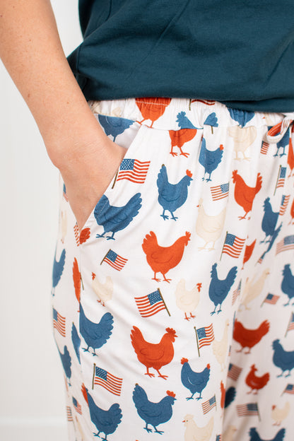 Vintage Chickens & Flags Adult Bamboo Pajama Pants