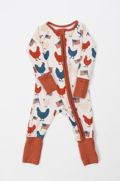 Vintage Chickens & Flags Baby Bamboo Zippy