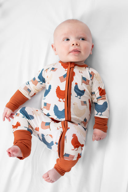 Vintage Chickens & Flags Baby Bamboo Zippy