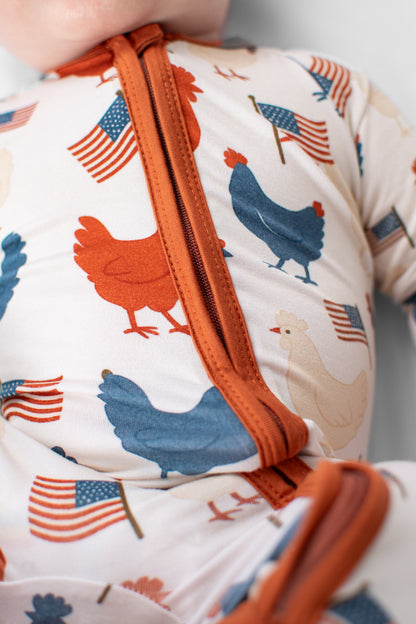 Vintage Chickens & Flags Baby Bamboo Zippy