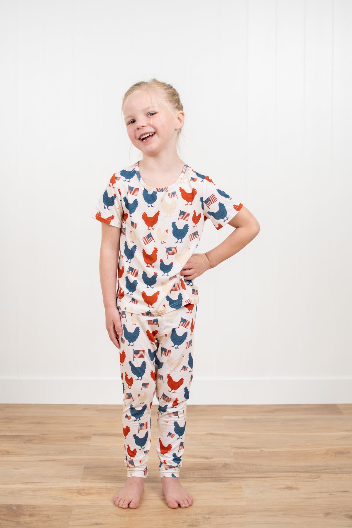 Vintage Chickens & Flags Toddler/Youth Bamboo Pajama Set