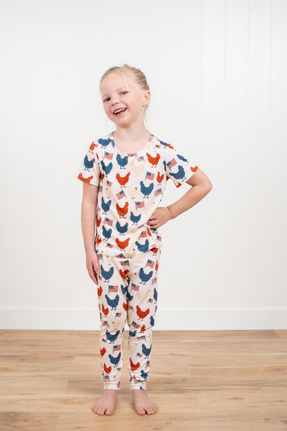 Vintage Chickens & Flags Toddler/Youth Bamboo Pajama Set