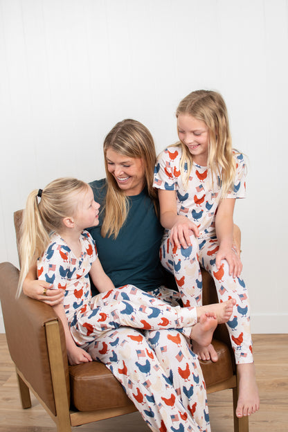 Vintage Chickens & Flags Toddler/Youth Bamboo Pajama Set
