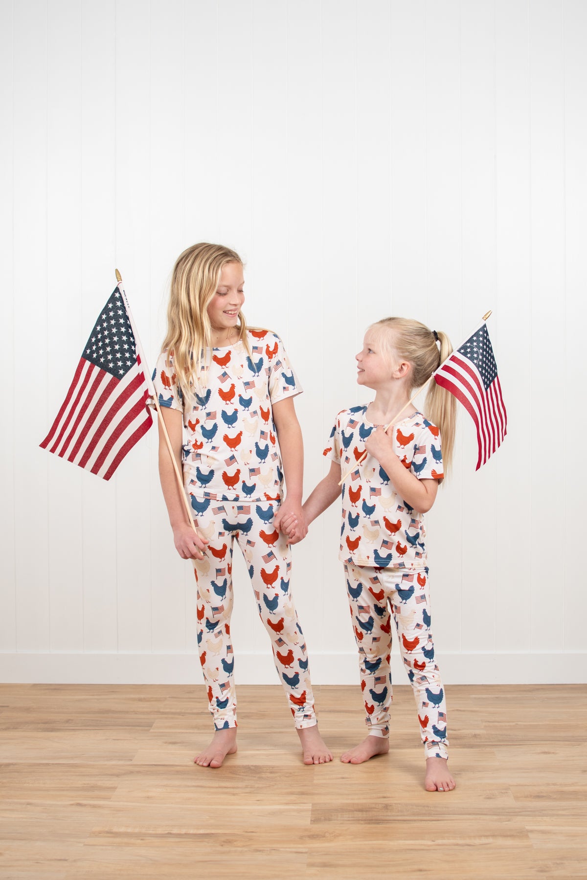 Vintage Chickens & Flags Toddler/Youth Bamboo Pajama Set
