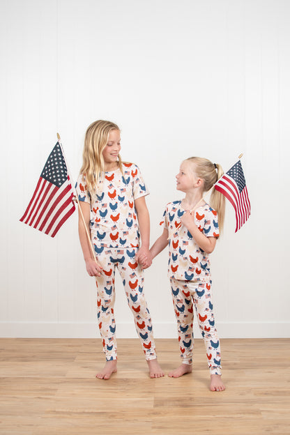 Vintage Chickens & Flags Toddler/Youth Bamboo Pajama Set