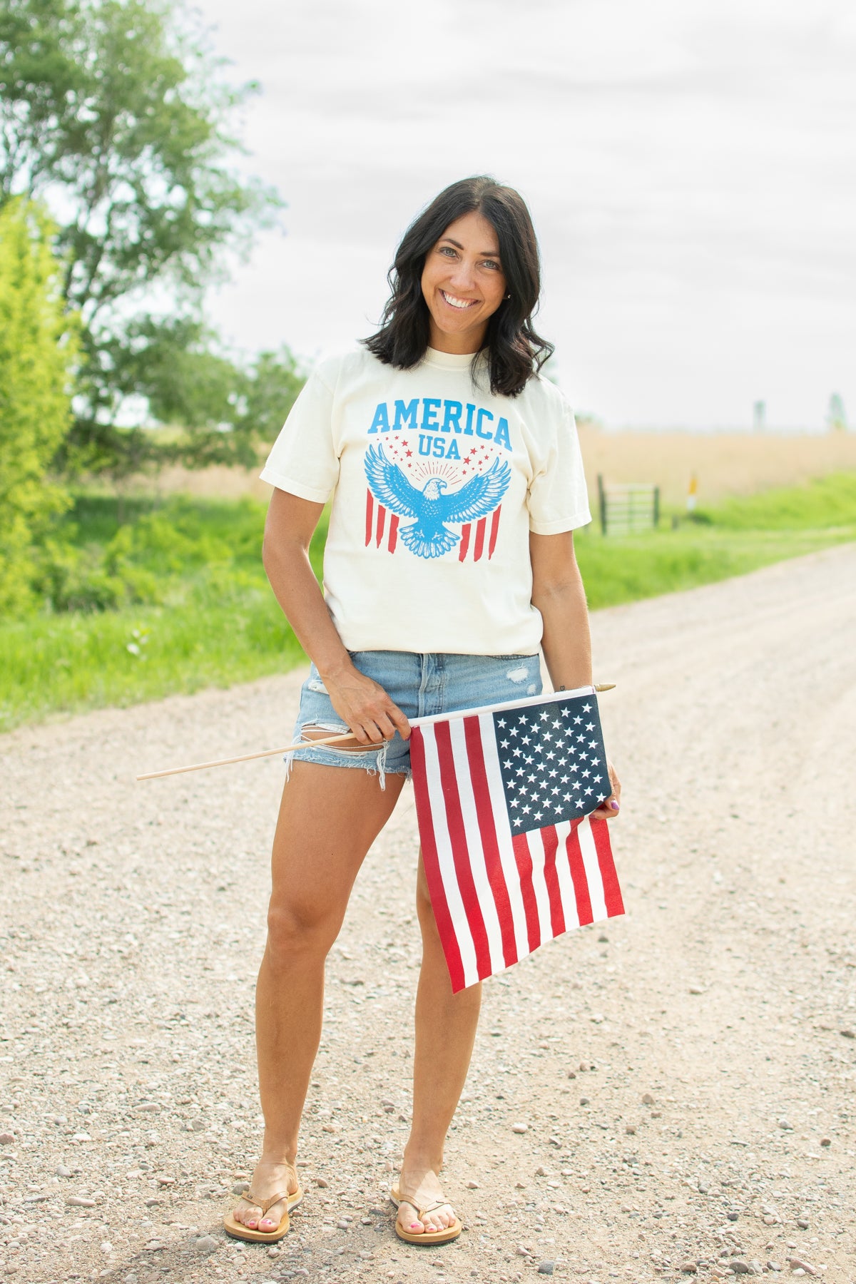 Vintage Eagle 'America USA' Ivory Tee