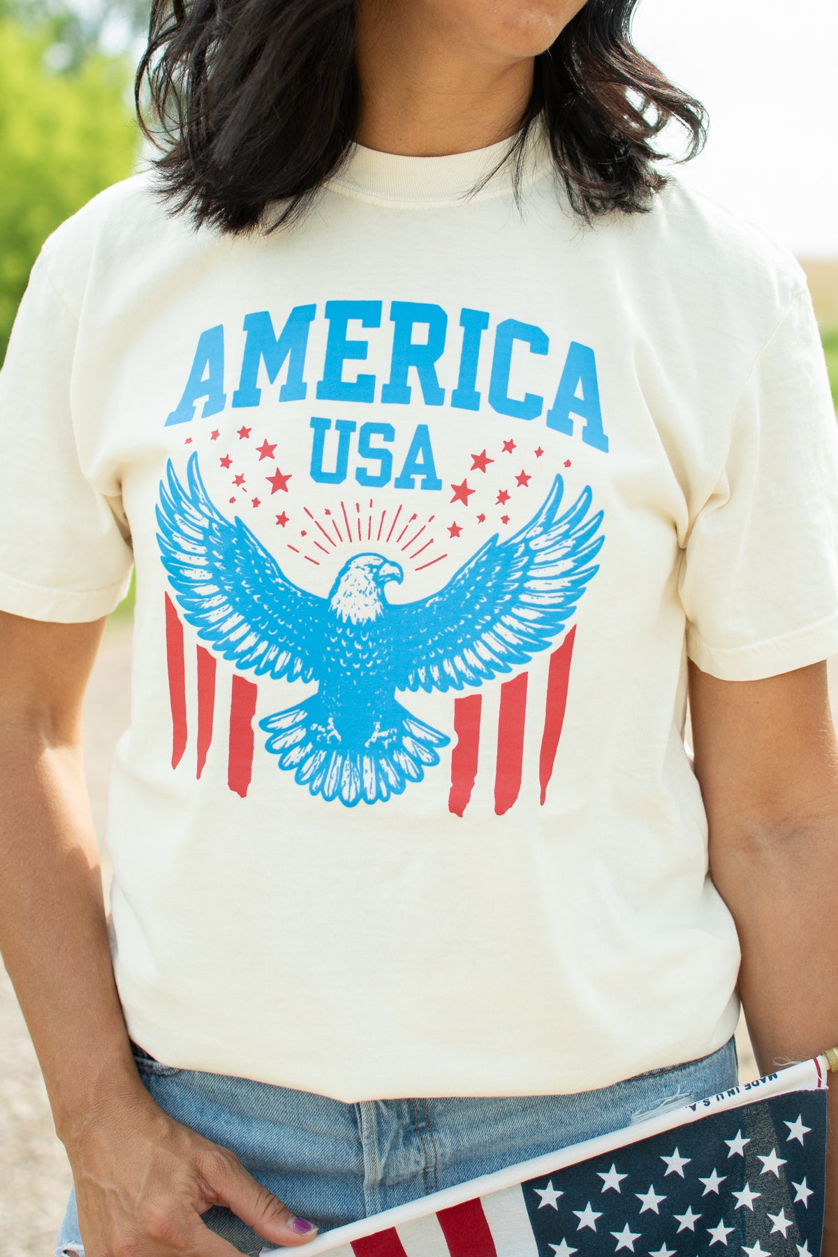 Vintage Eagle 'America USA' Ivory Tee