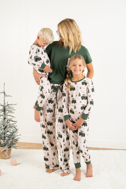 Vintage Green Tractor Christmas Adult Pajama Top *Preorder*