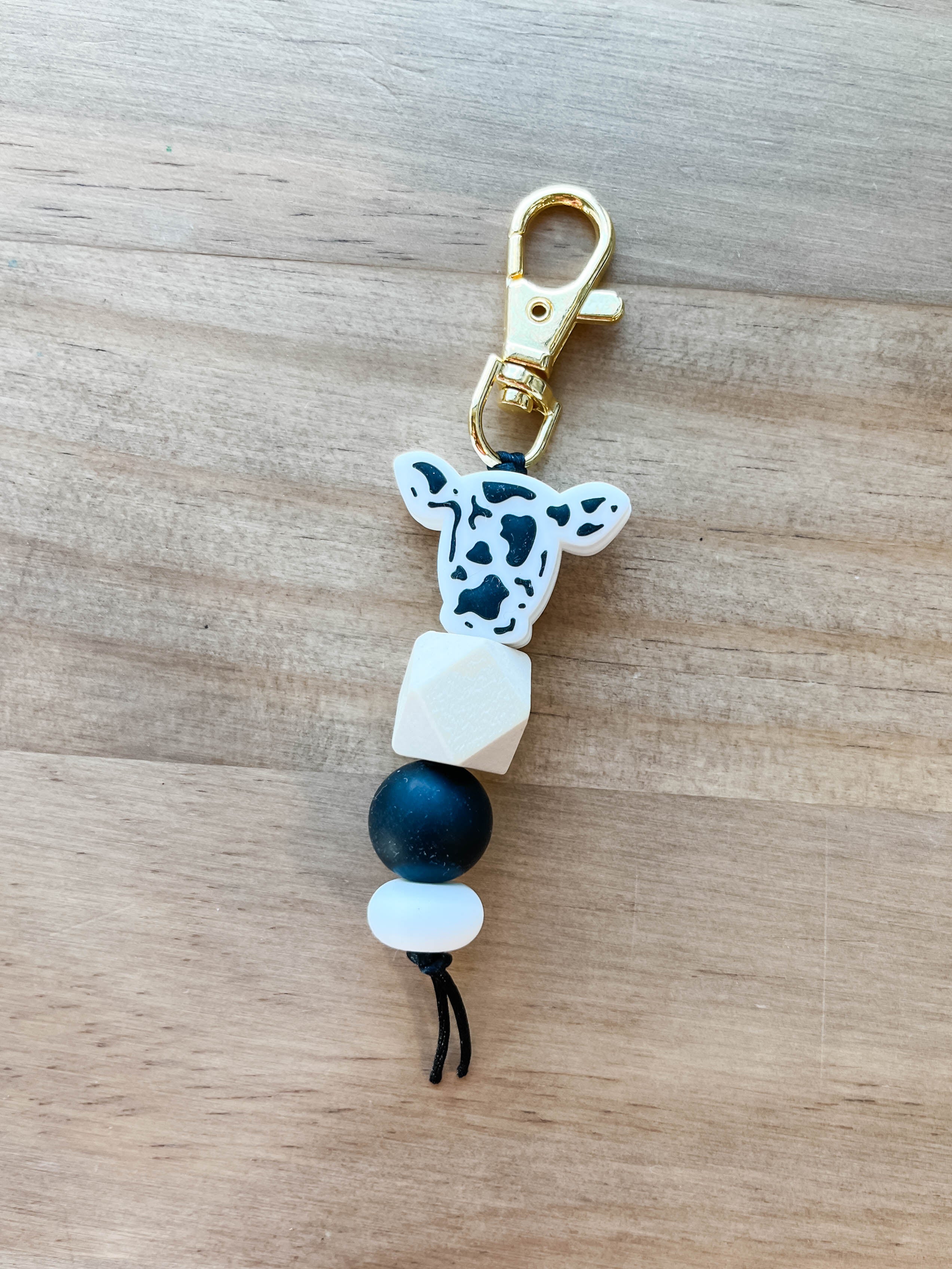 Black and White Cow Keychain with Gold Clip – American Farm Company