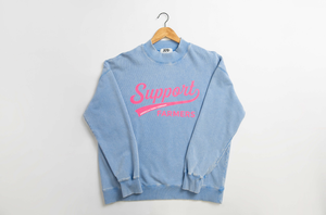 'Neon Support Farmers' Washed Denim Blue Everyday Crewneck