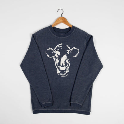 Watercolor Cow Ribbed Crewneck - American Farm Company
