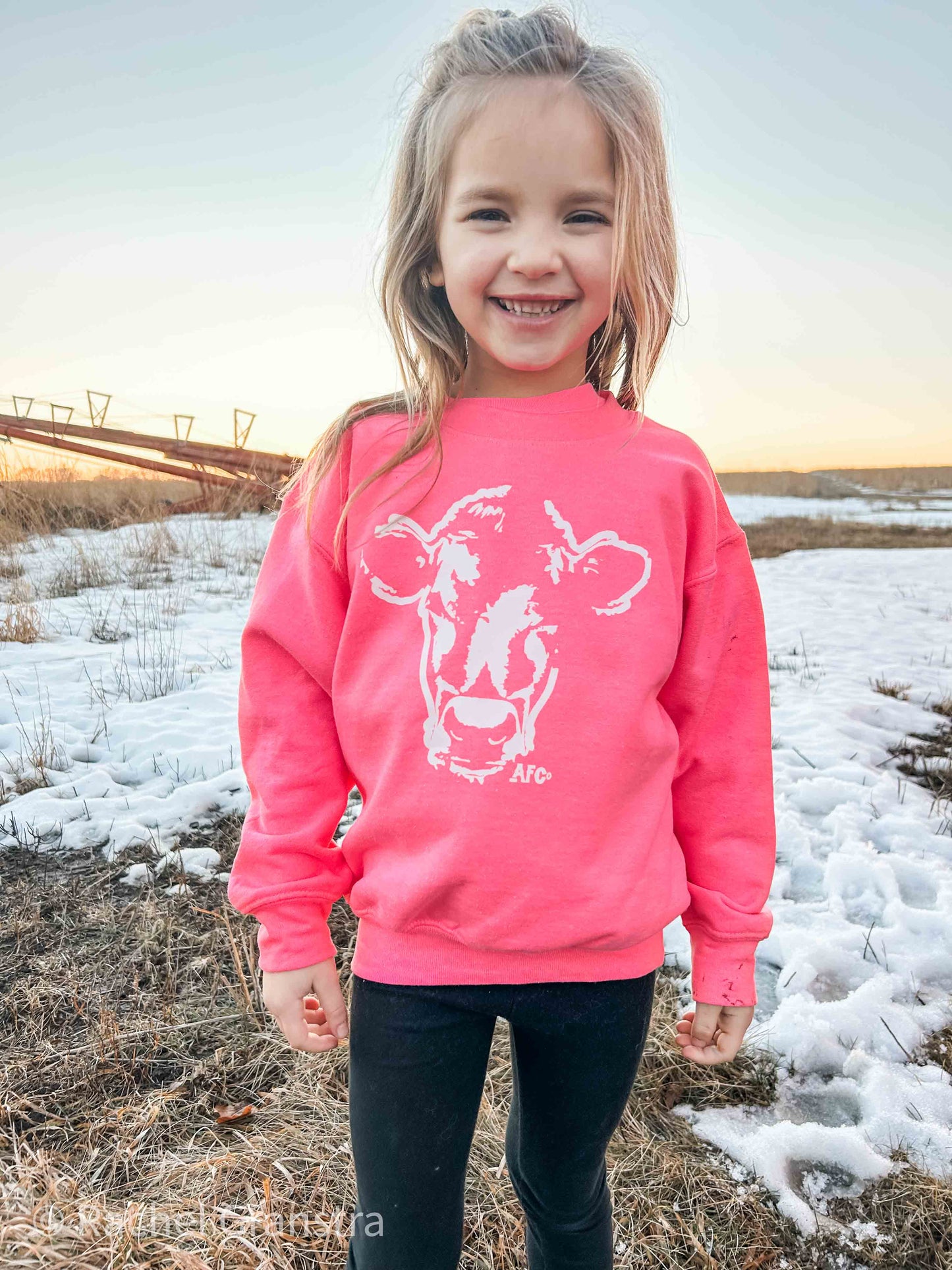 Watercolor Cow Pink Youth Crewneck