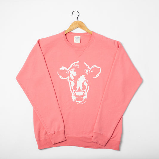 Watercolor Cow Coral Crewneck - American Farm Company