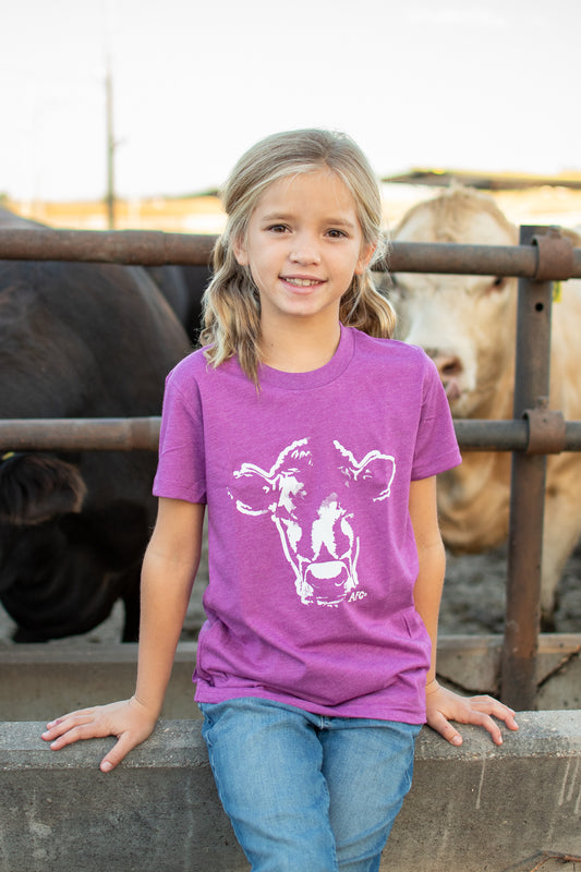 Watercolor Cow Purple Youth Tee