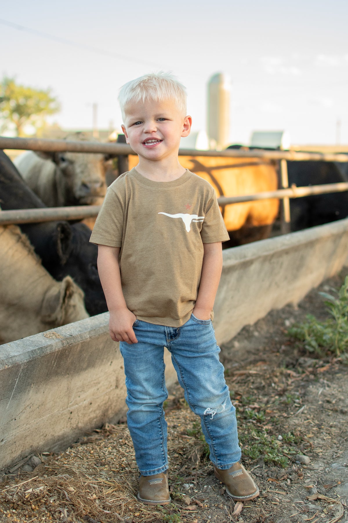 Western Skull 'Support Farmers' Heather Brown Toddler/Youth Tee