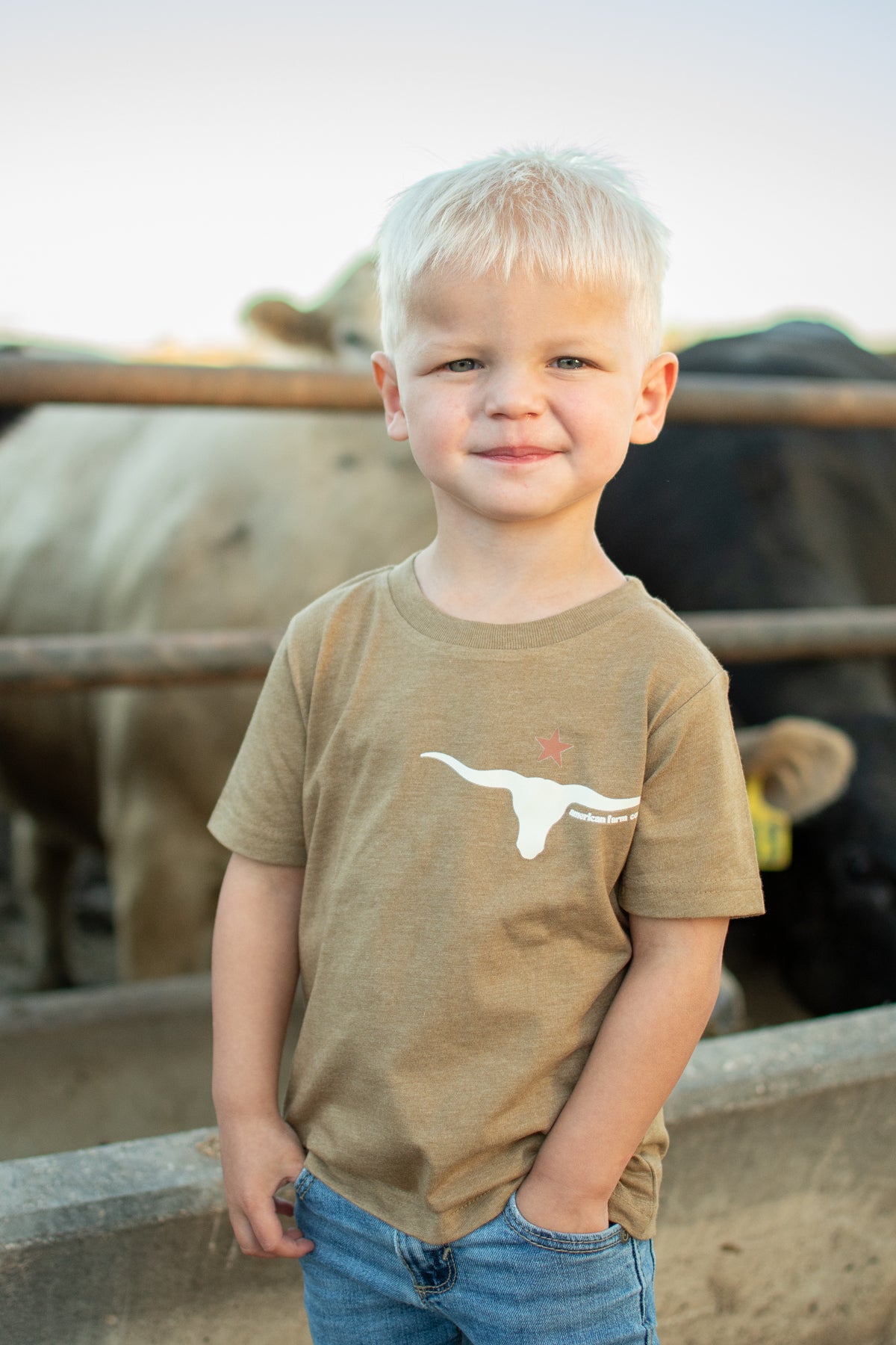 Western Skull 'Support Farmers' Heather Brown Toddler/Youth Tee