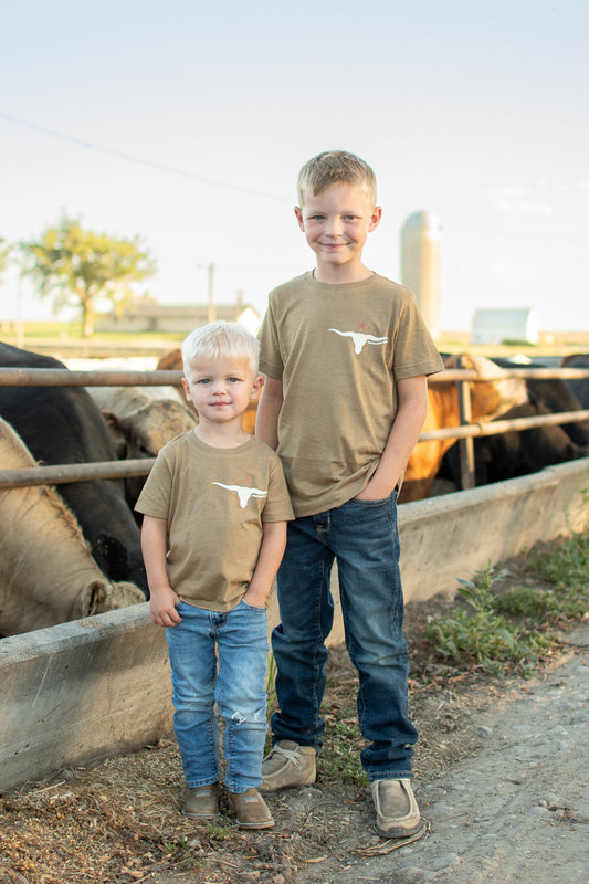 Western Skull 'Support Farmers' Heather Brown Toddler/Youth Tee