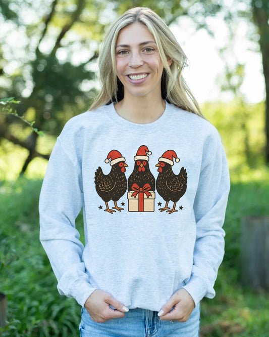 Santa Chickens Ash Crewneck