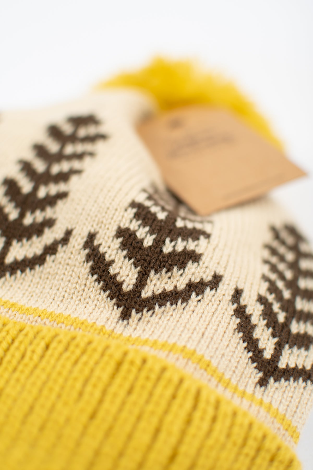 Wheat Pattern Knit Pom-Pom Cuffed Stocking Cap