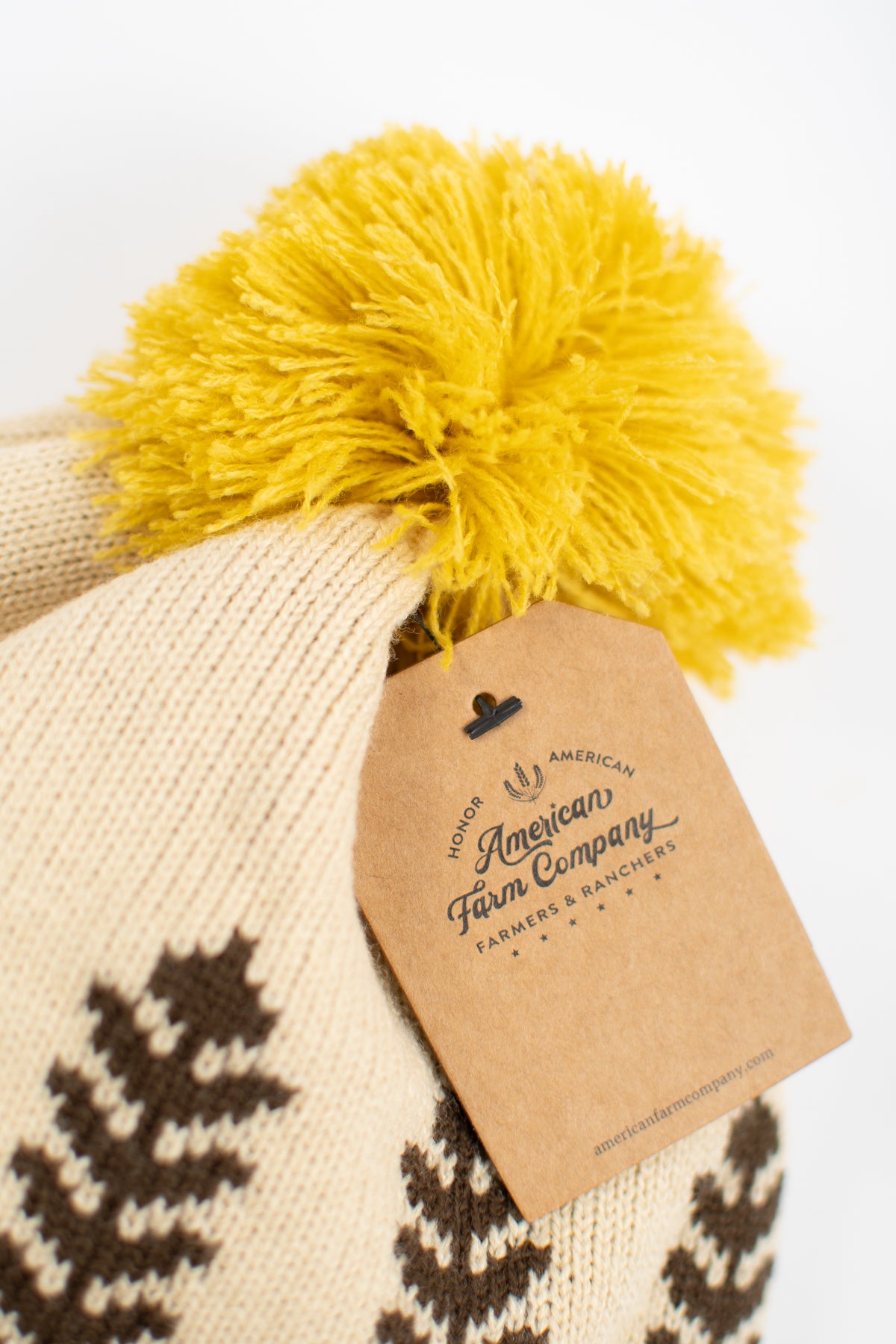 Wheat Pattern Knit Pom-Pom Cuffed Stocking Cap