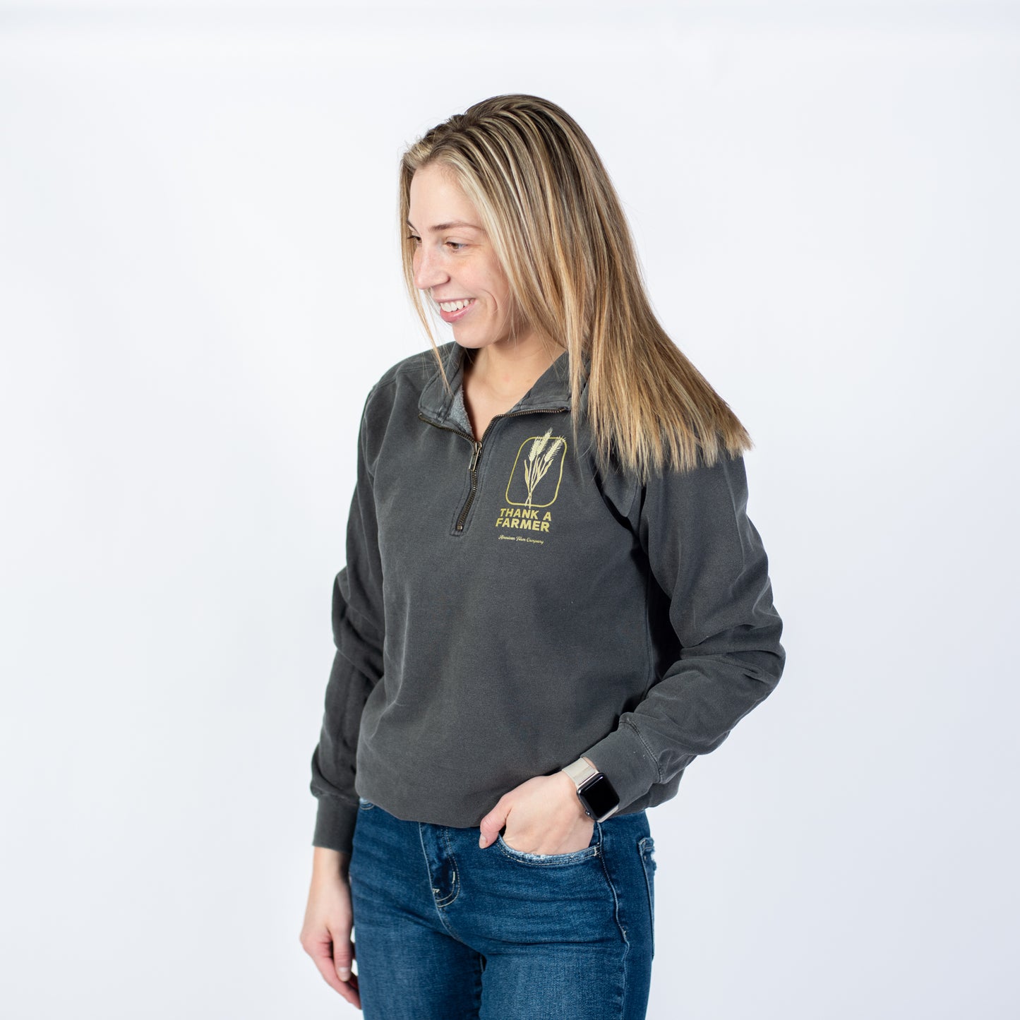 Wheat 'Thank A Farmer' Charcoal 1/4 Zip - American Farm Company