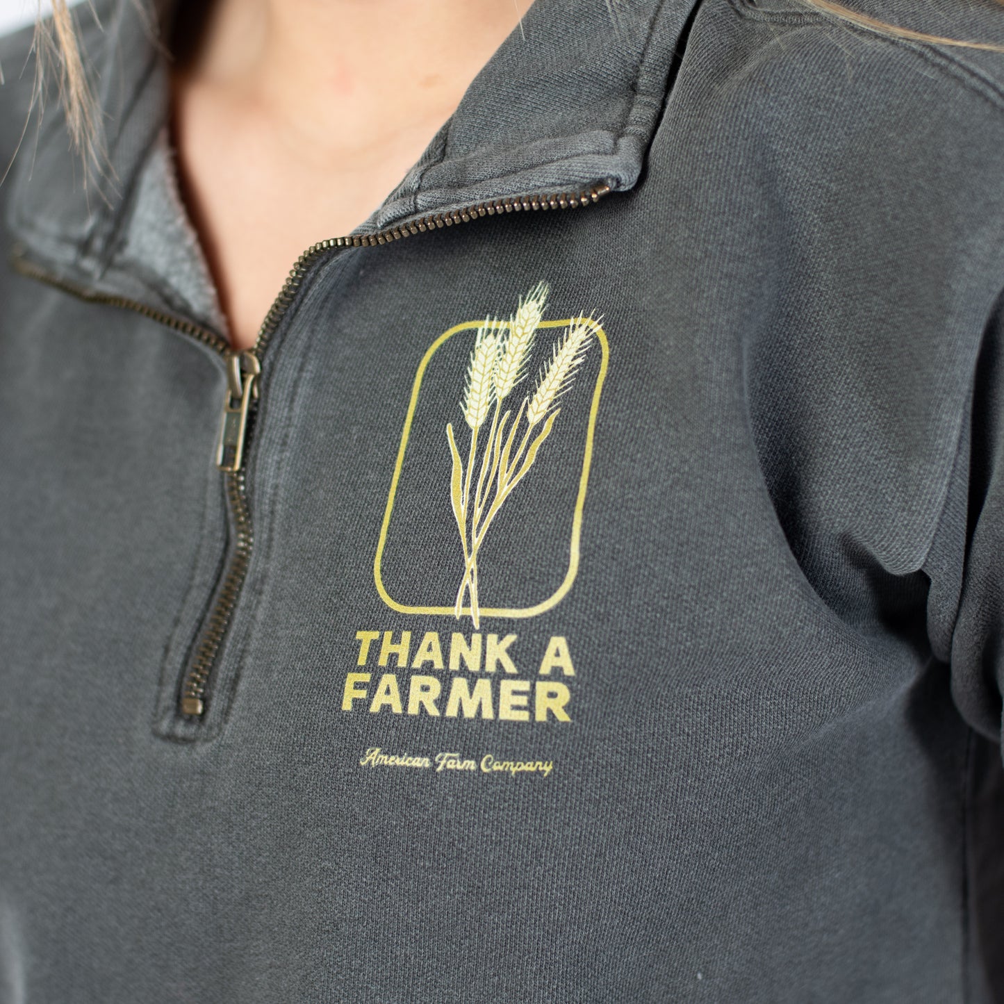 Wheat 'Thank A Farmer' Charcoal 1/4 Zip - American Farm Company