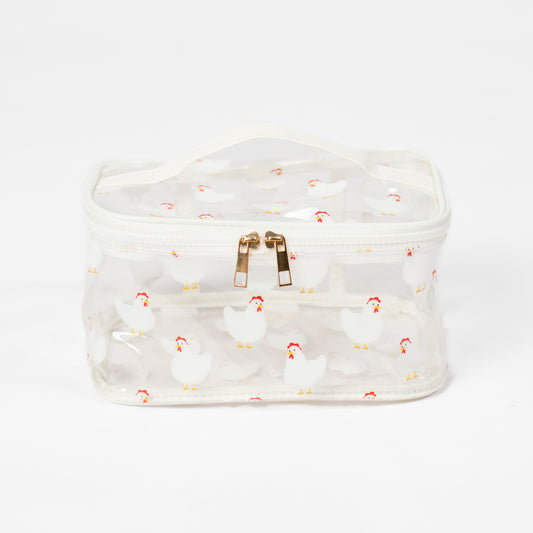 White Chicken Clear Cosmetic Bag - Big