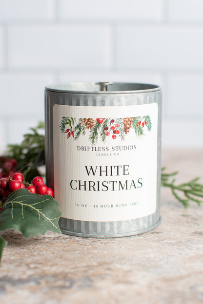 White Christmas Tin Farmhouse Candle