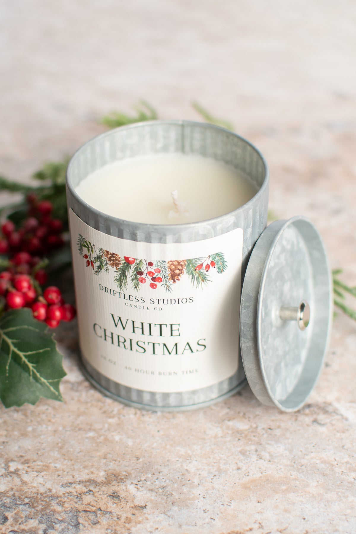 White Christmas Tin Farmhouse Candle
