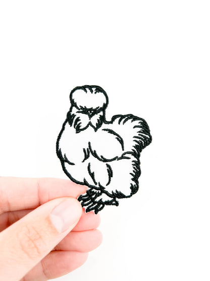 White Silkie Chicken Embroidered Iron-On Patch