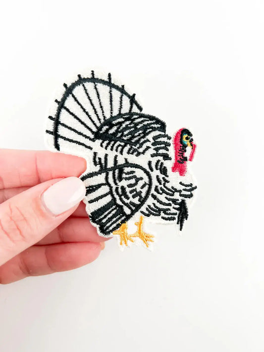 White Turkey Embroidered Iron-On Patch