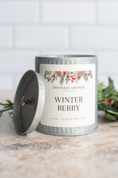 Winter Berry Tin Farmhouse Candle