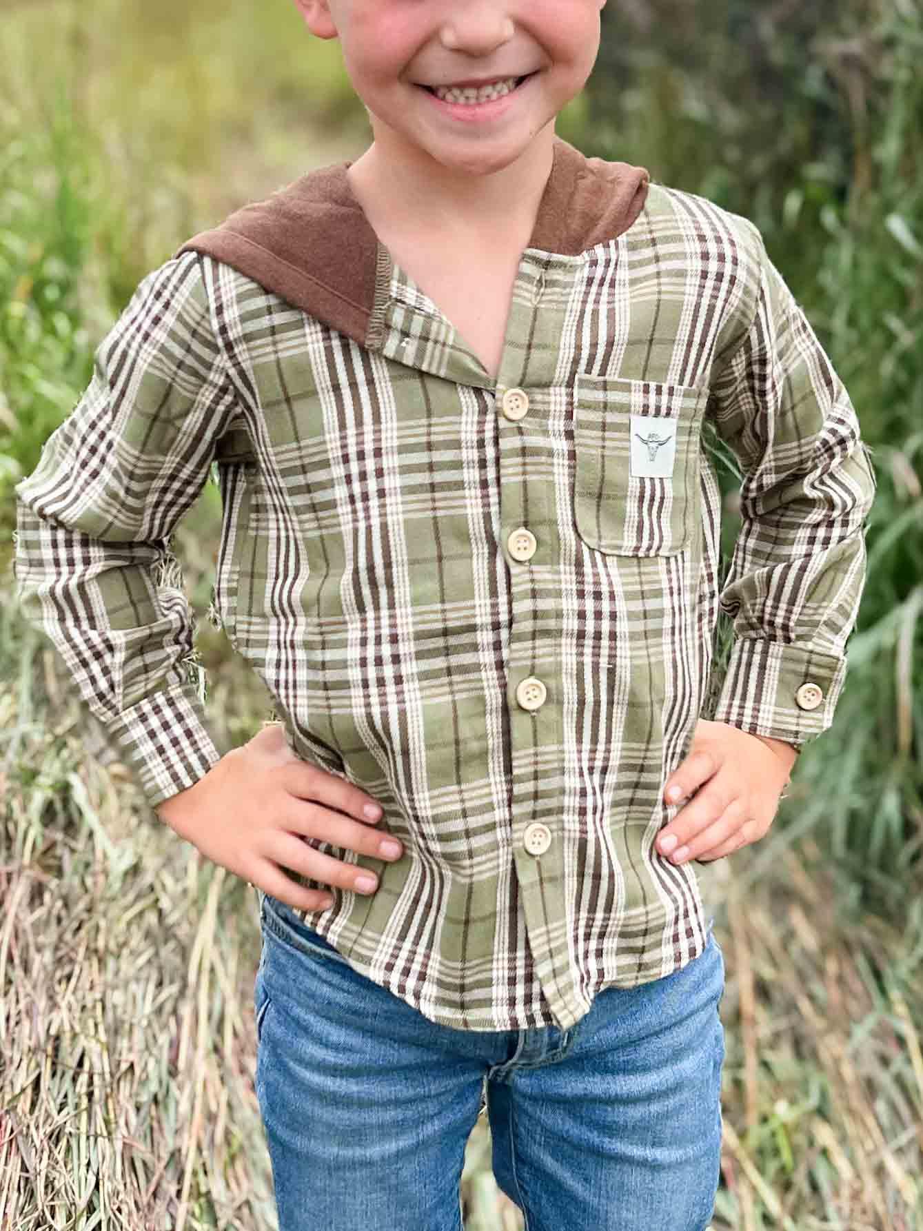 Green Plaid Hooded Flannel Shirt - Baby/Youth - American Farm Company