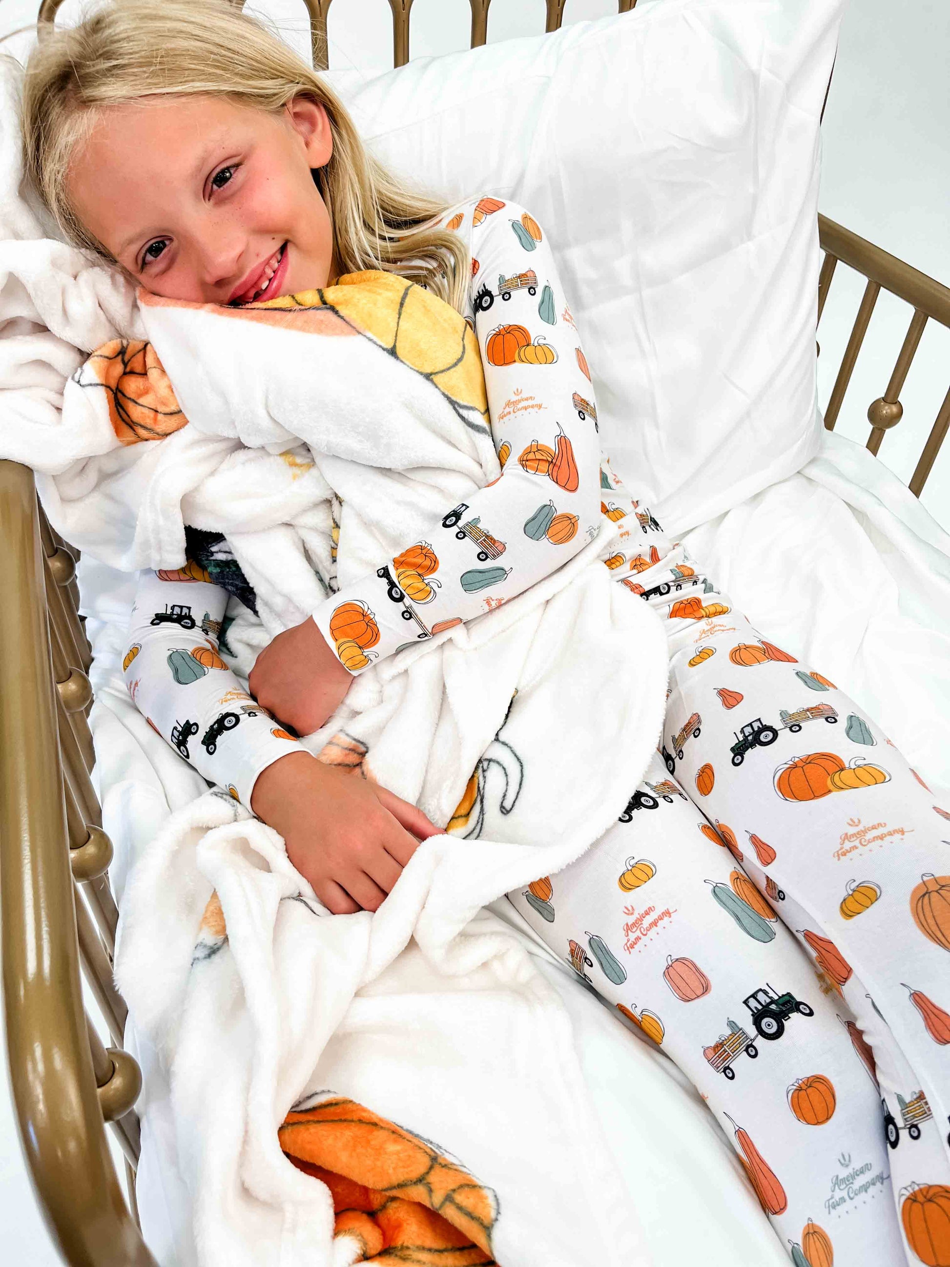 Pumpkin Hayrack Toddler/Youth Bamboo Pajamas - American Farm Company