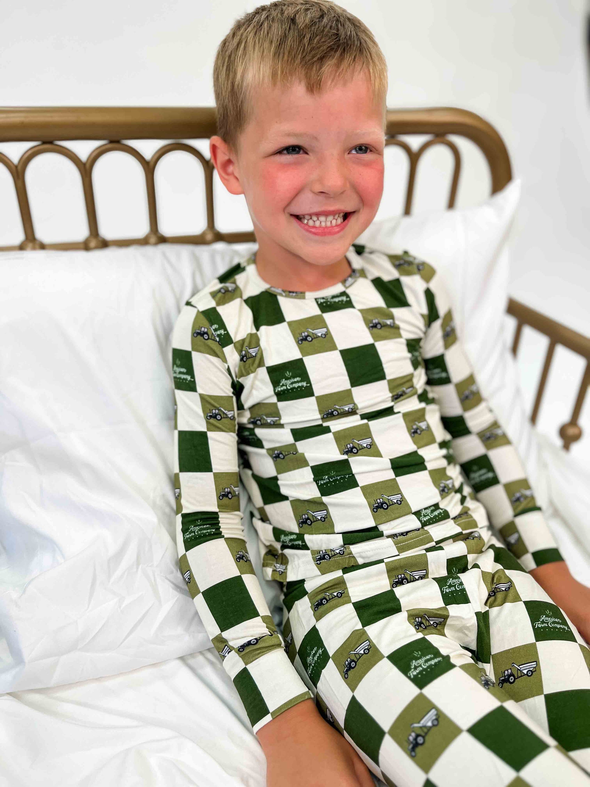 Grain Cart Checkers Toddler/Youth Bamboo Pajamas - American Farm Company