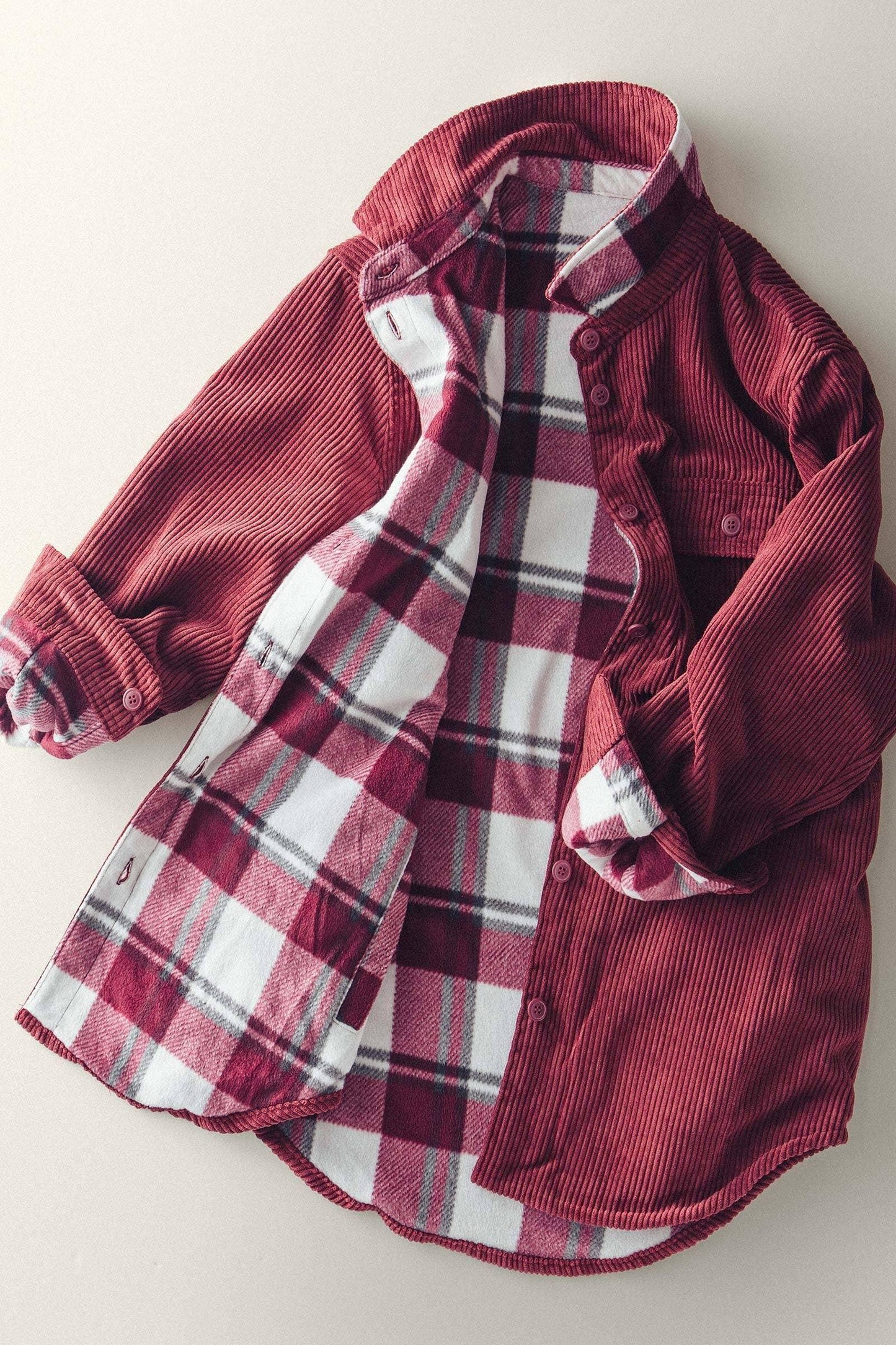 Plaid Lined Reversible Corduroy Flannel Shacket
