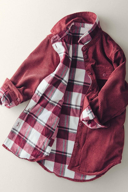 Plaid Lined Reversible Corduroy Flannel Shacket