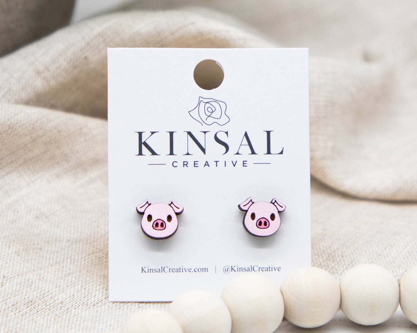 Pig Face  Wood Stud Earrings