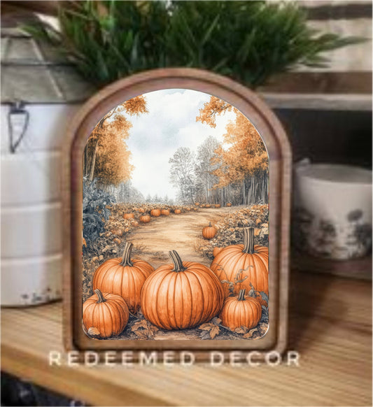 Pumpkin Path Arch Top Framed Art