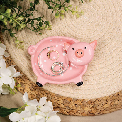 Polka Dot Pink Pig Trinket Dish