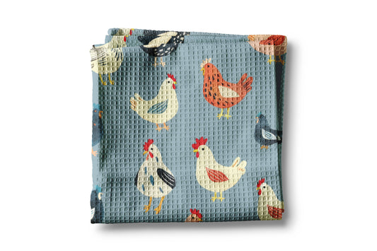 Blue Chicken Collage Waffle Kitchen Towel